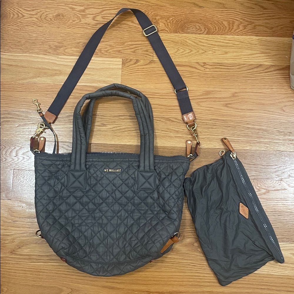 MZ Wallace Quilted Charcoal Tote with Pouch medium